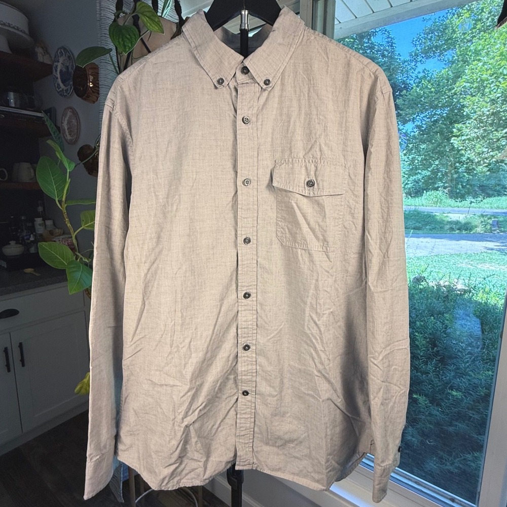 Banana Republic Mens Gray Cotton Button Down Shirt Long Sleeve Size L 16-16.5